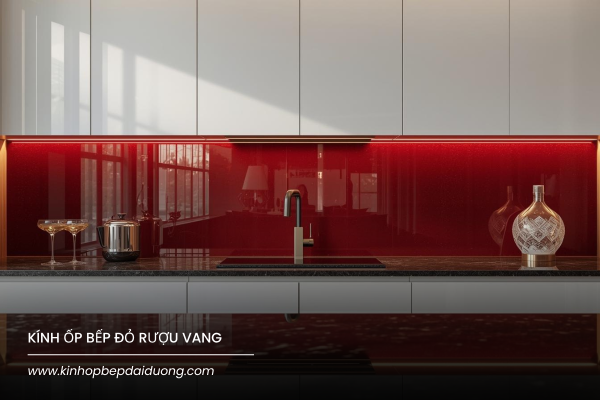 Kính ốp bếp màu đỏ vang