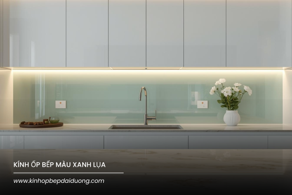 Kính Ốp Bếp Màu Xanh Lụa