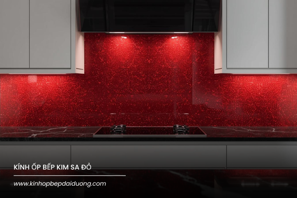 Kính Ốp Bếp Màu Kim Xa Đỏ