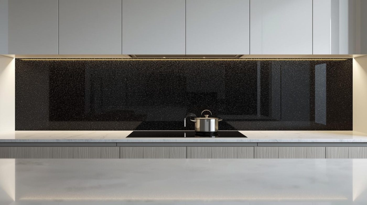 Kính Ốp Bếp Màu Đen Kim Sa 8 kính ốp bếp màu đen kim sa
