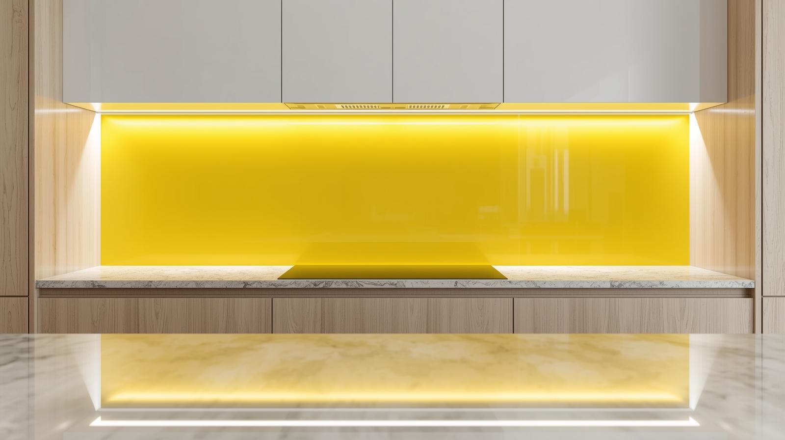 kính ốp bếp màu vàng chanh