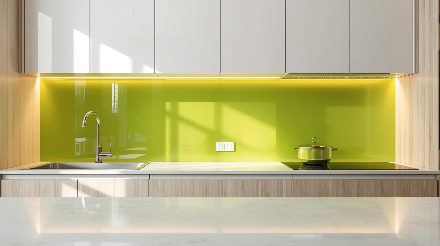 Kính Ốp Bếp Màu Xanh Cốm 8 Kính ốp bếp màu xanh cốm