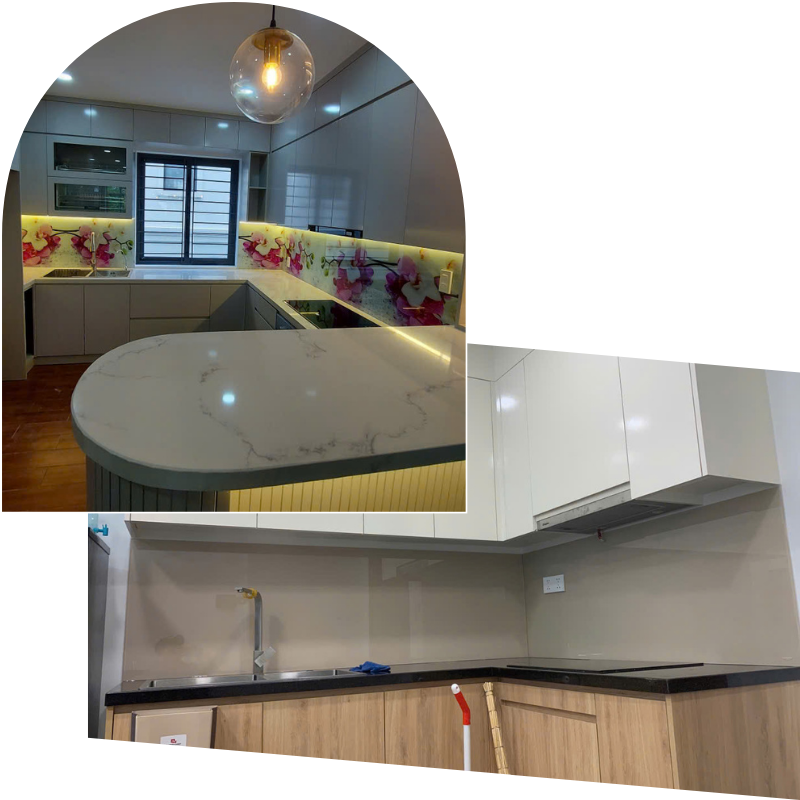 Kính ốp bếp sơn màu
