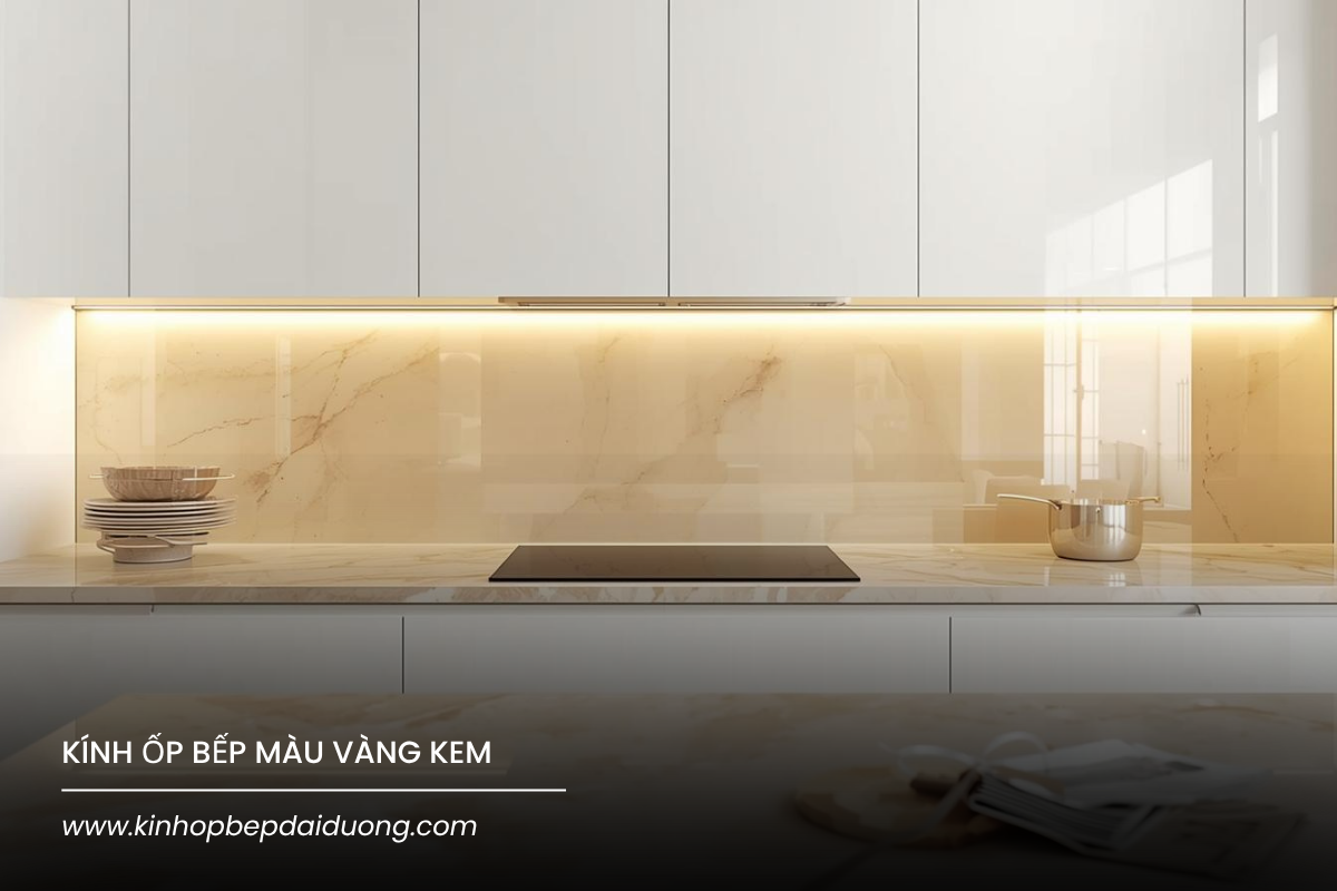 Kính ốp bếp màu vàng kem