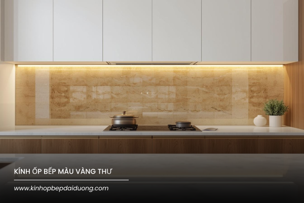Kính ốp bếp màu vàng thư