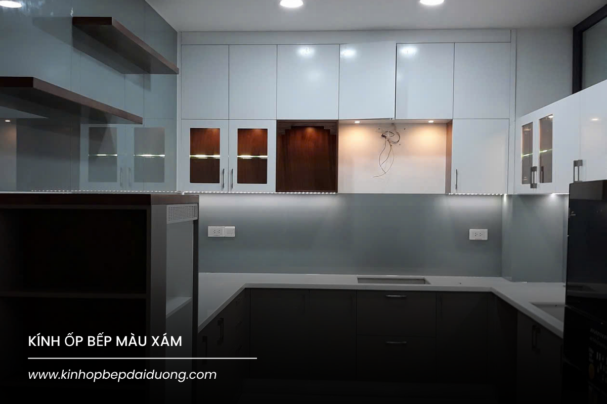 Kính Ốp Bếp Màu Xám