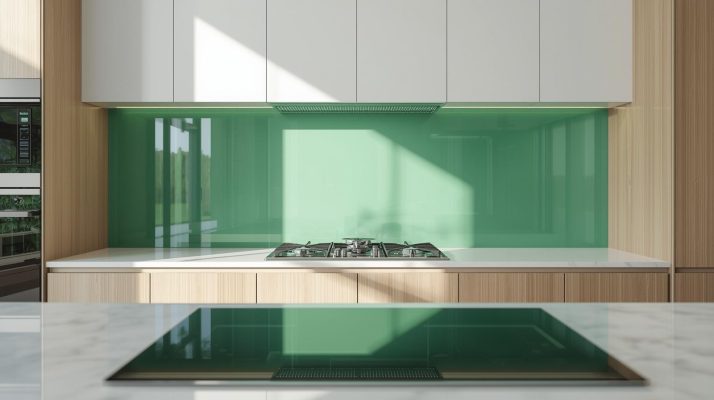 Kính ốp bếp màu xanh lá