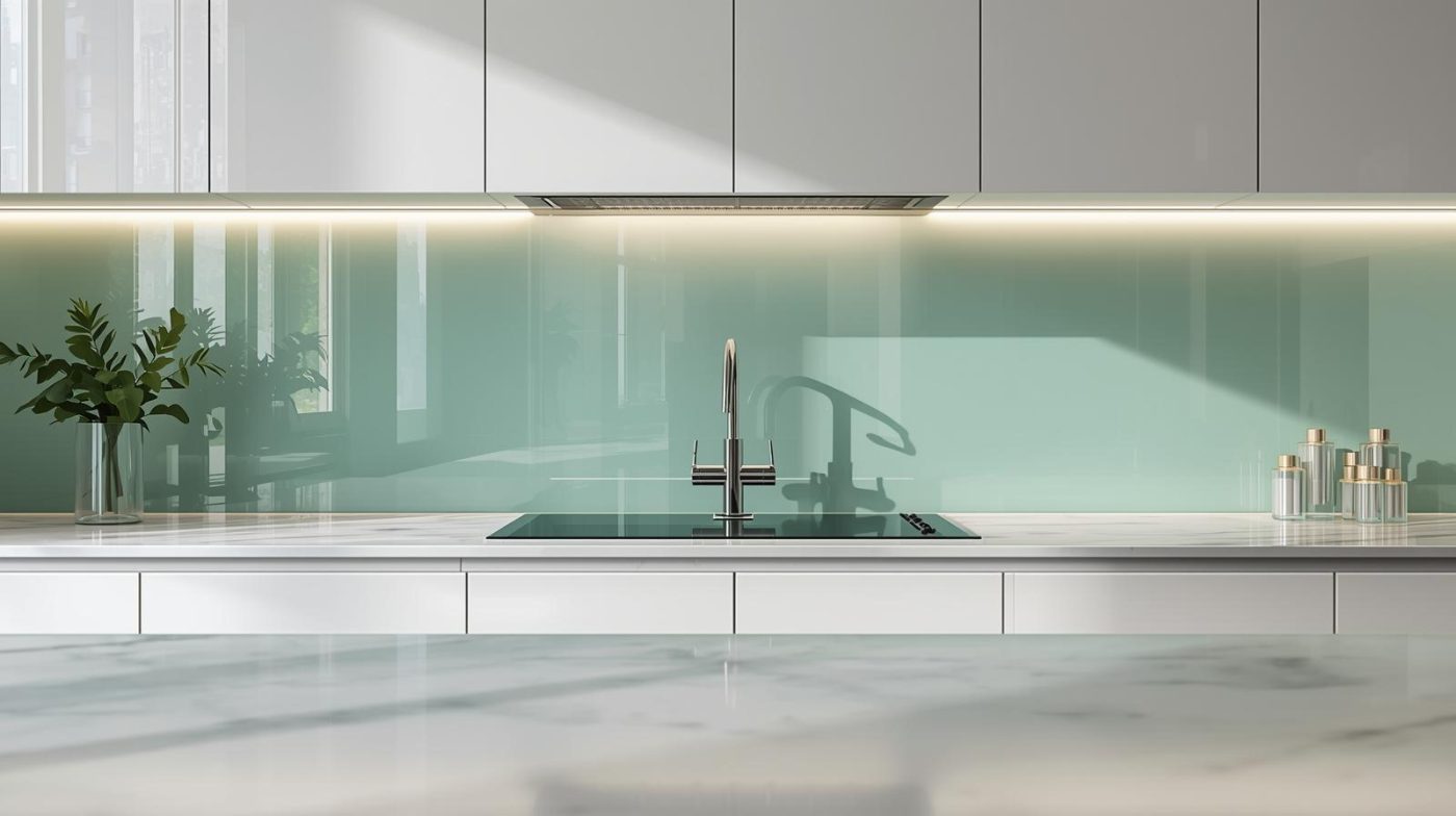 Kính Ốp Bếp Màu Xanh Ngọc 8 Kính ốp bếp màu xanh ngọc