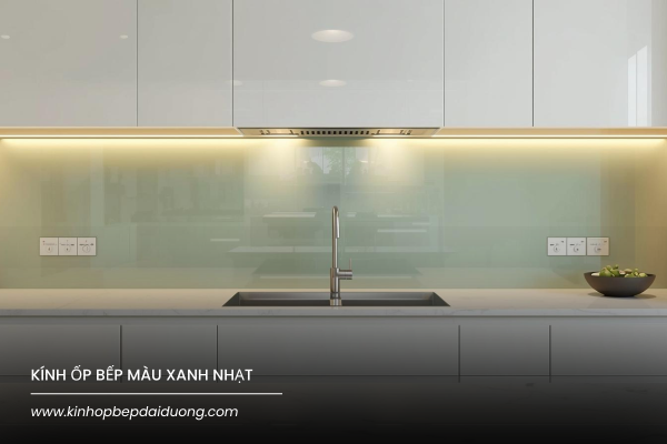 Kính ốp bếp màu xanh lá nhạt
