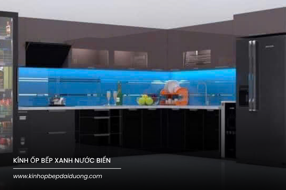 Kính Ốp Bếp Màu Xanh Nước Biển