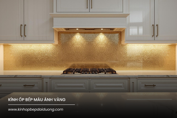 Kính ốp bếp màu ánh vàng