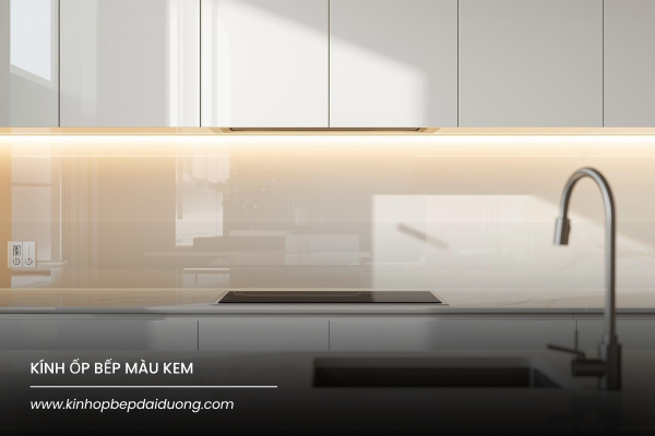 Kính ốp bếp màu kem