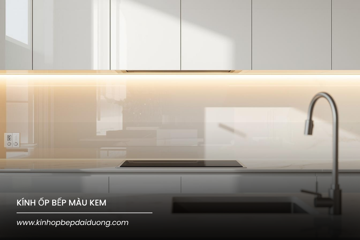 Kính ốp bếp màu kem