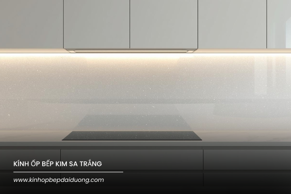 Kính Ốp Bếp Màu Kim sa Trắng