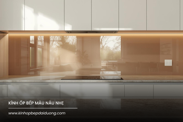 Kính ốp bếp màu nâu nhẹ