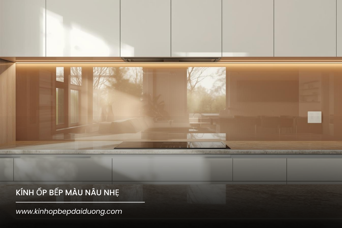 Kính ốp bếp màu nâu nhẹ