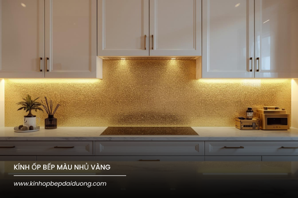 Kính Ốp Bếp Màu Nhũ Vàng