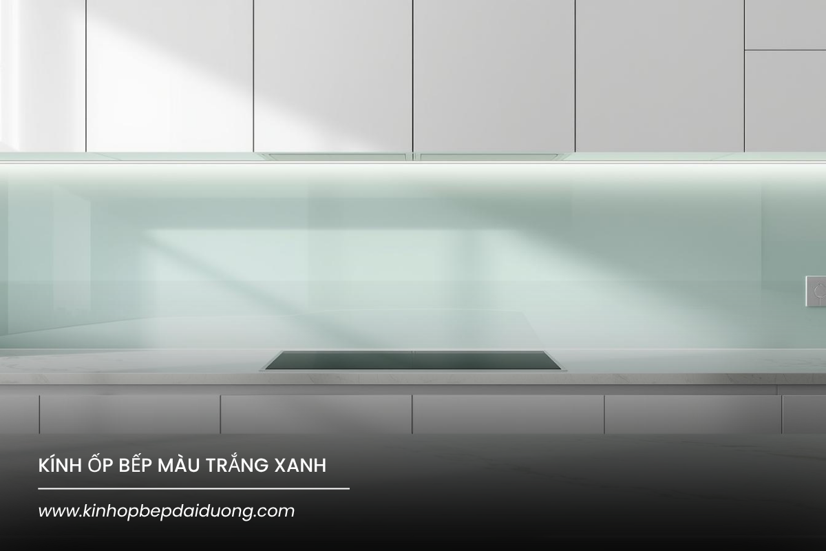 Kính Ốp Bếp Màu Trắng Xanh