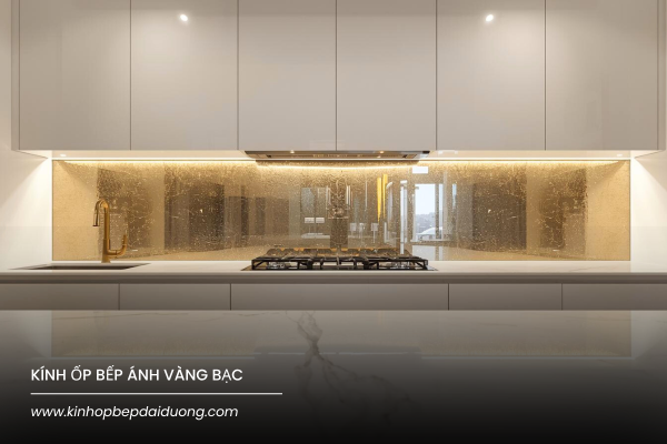Kính Ốp Bếp Màu Ánh Vàng Bạc