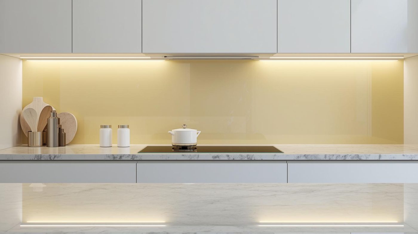Kính Ốp Bếp Màu Vàng Sữa 7 Kính ốp bếp màu vàng sữa