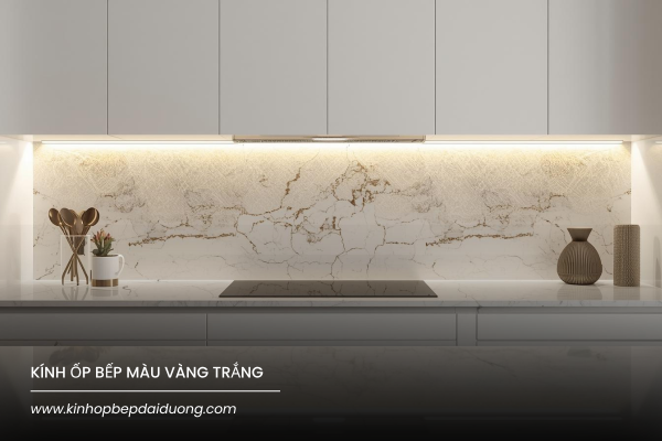 Kính Ốp Bếp Màu Ánh Vàng Trắng