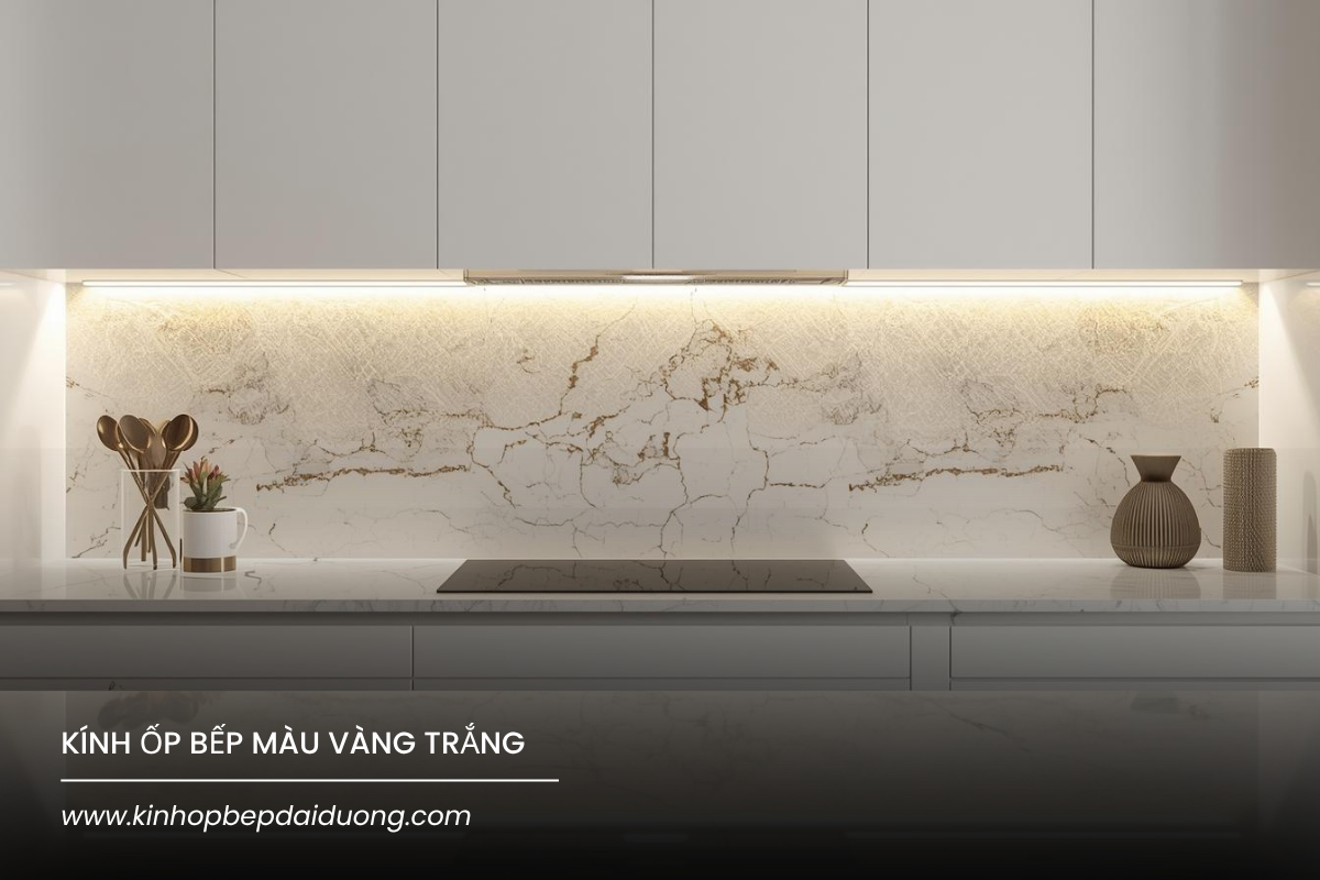 Kính Ốp Bếp Màu Ánh Vàng Trắng