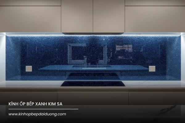Kính Ốp Bếp Màu Xanh Dương Kim Sa