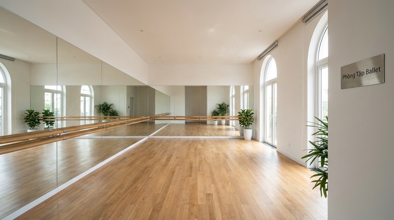 Dự án phòng tập Ballet hoàn thiện với mảng gương khổ lớn lắp sát tường