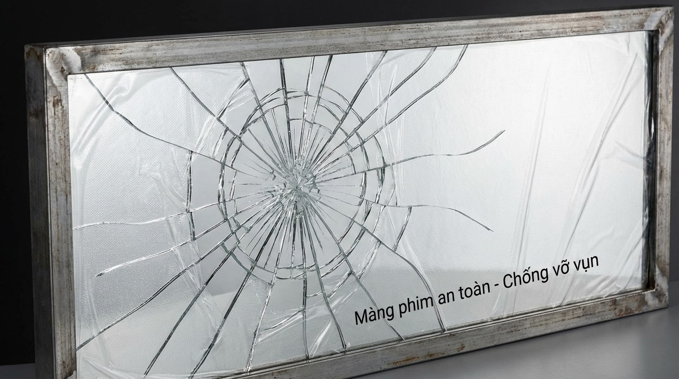 lớp màng PVC Safety Film dán phía sau gương để hạn chế vỡ vụn