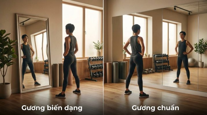 so sanh hinh anh phan chieu bi bien dang va phan chieu chuan khi lap guong trong phong gym